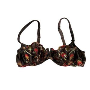Aubade 34C Lace Floral Sheer Demi Underwire Bra Chocolate Brown Embroidered